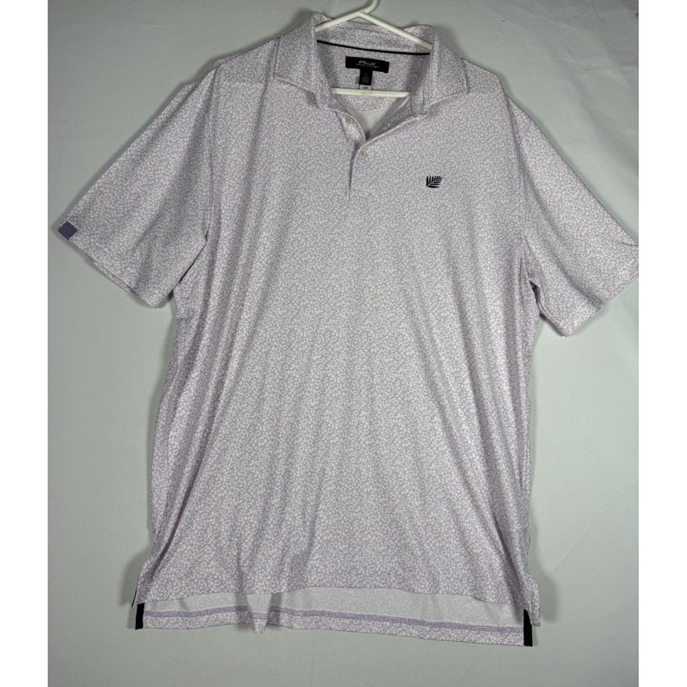 RLX Ralph Lauren Floral Golf Polo Men Large Pink Purple Flowers Performance Logo